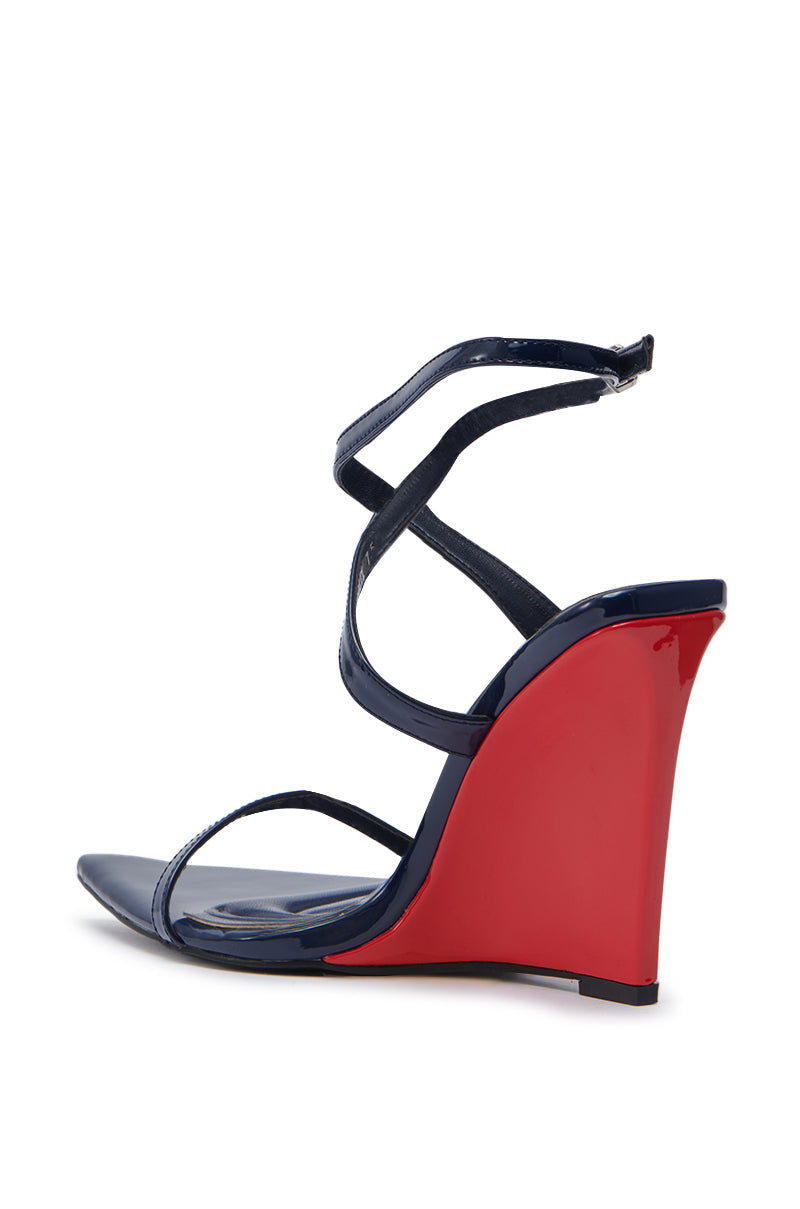 AZALEA WANG SEUNG NAVY MULTI RED WEDGE HEEL SANDAL