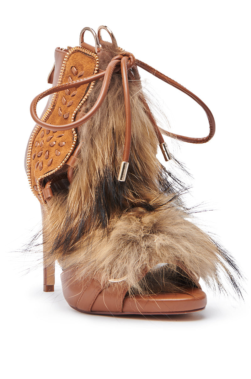 AZALEA WANG SHAINY TAN FUR SANDAL