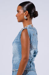DENIM DIVA OFF SHOULDER TOP