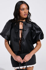 PRAIRIE CHIC CROPPED TIE FRONT BLOUSE