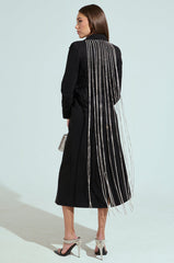 PARTY IN THE BACK RHINESTONE FRINGE TRENCH