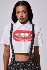 NEW GRILLZ CROPPED BUTTON DOWN SHIRT