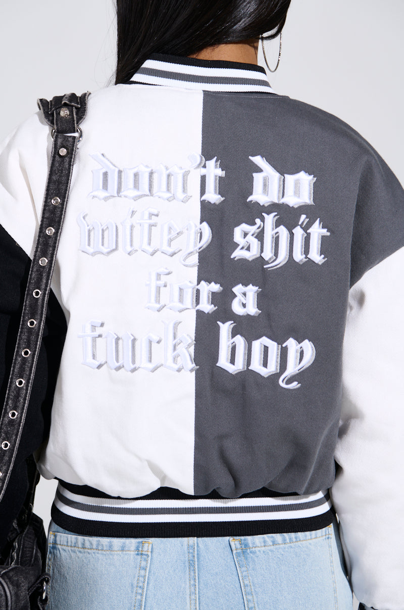 NOT YOUR BABE EMBROIDERED BOMBER