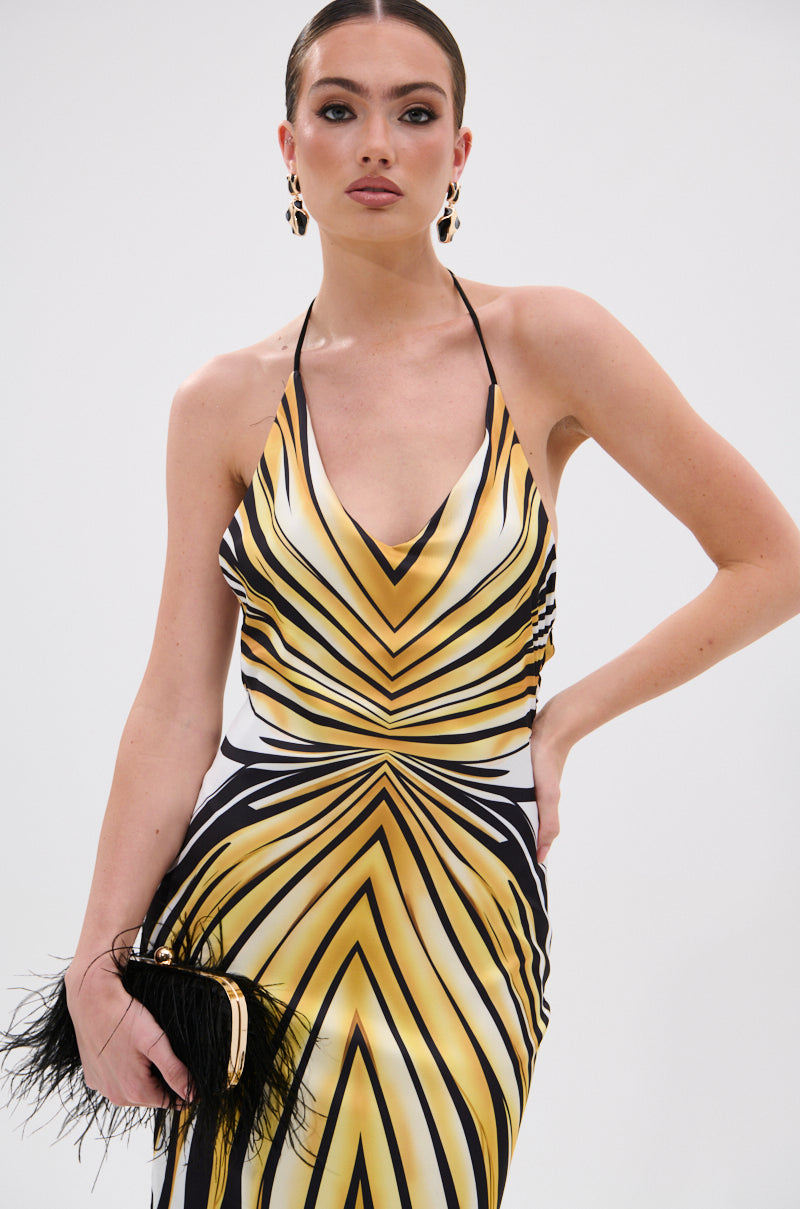 COVER STAR PRINTED SATIN MIDI DRESS