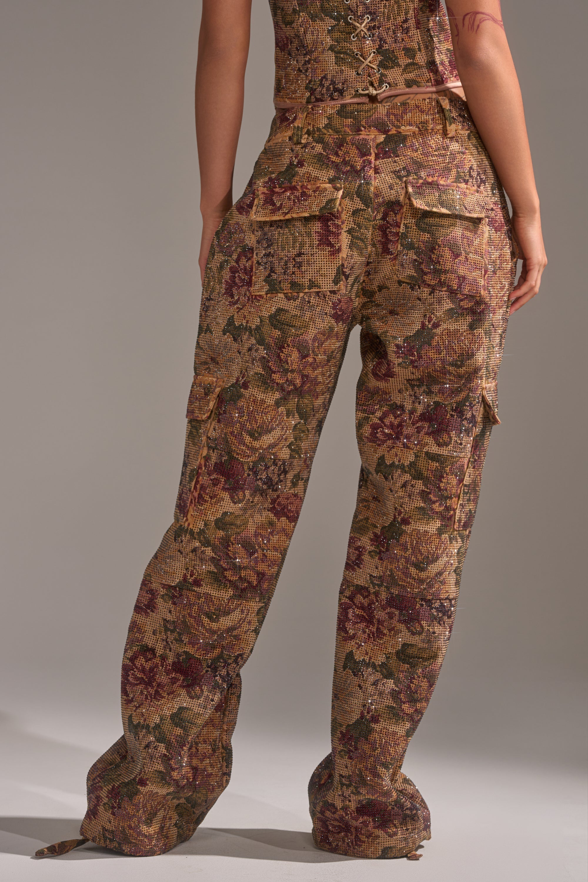 GLAM SQUAD RHINESTONE BROCADE TROUSER