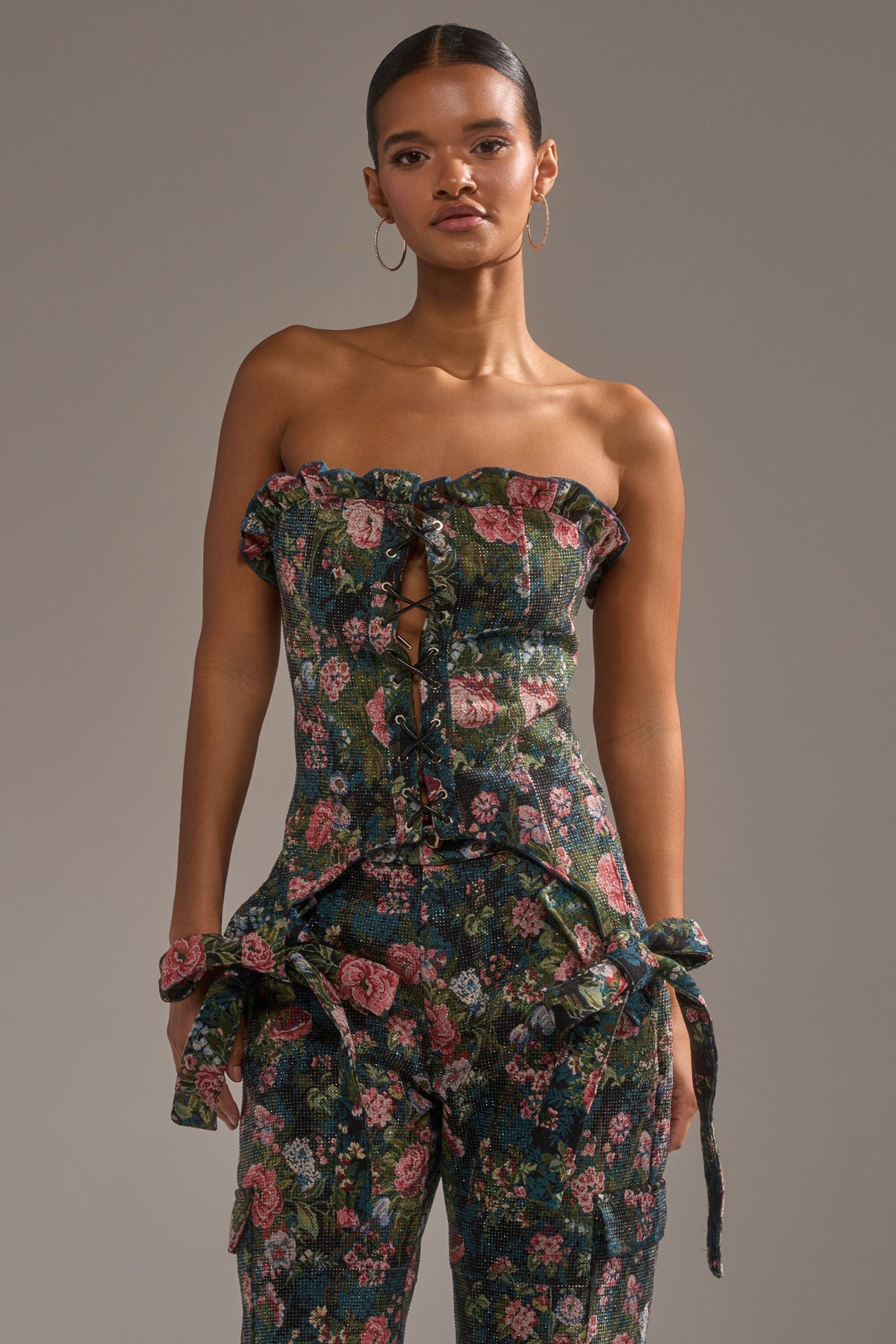 I WANT YOU FLORAL RHINESTONE CORSET