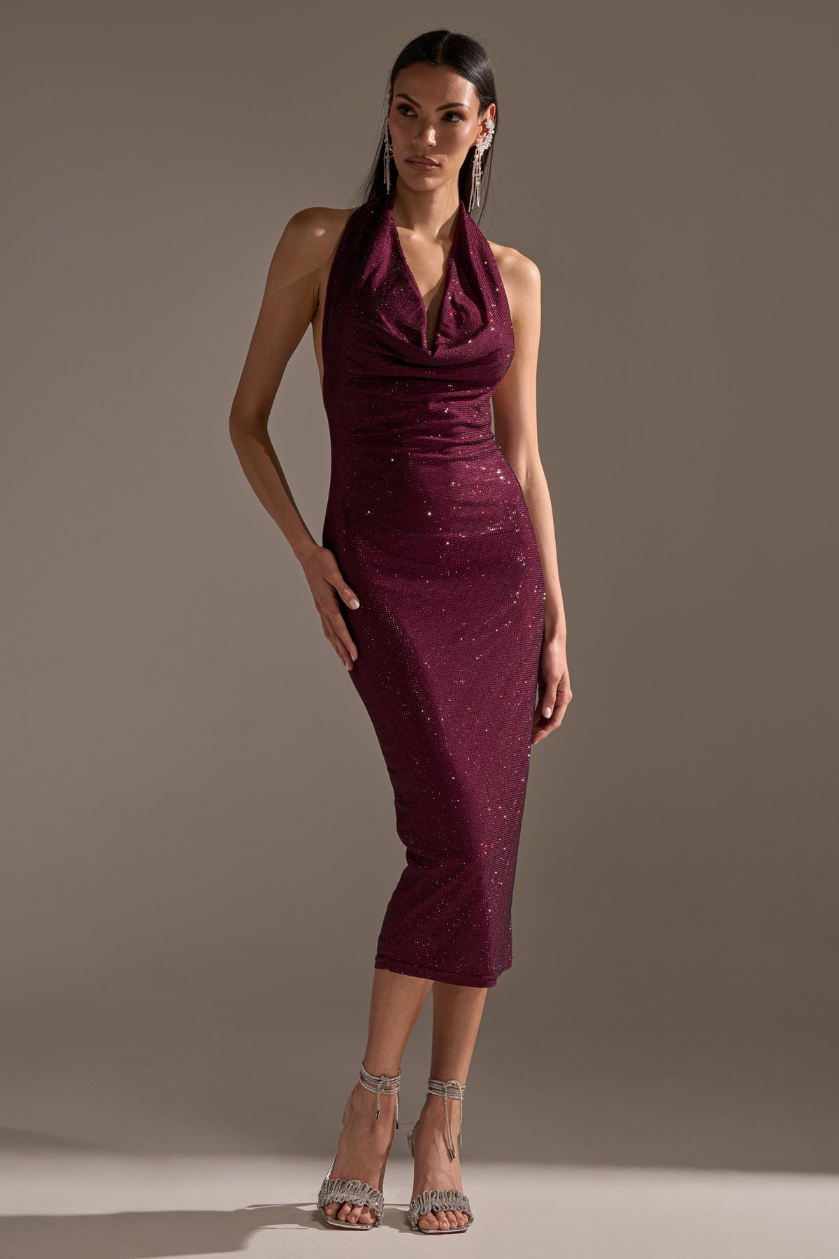 POPPIN' BOTTLES RHINESTONE MAXI DRESS IN PURPLE