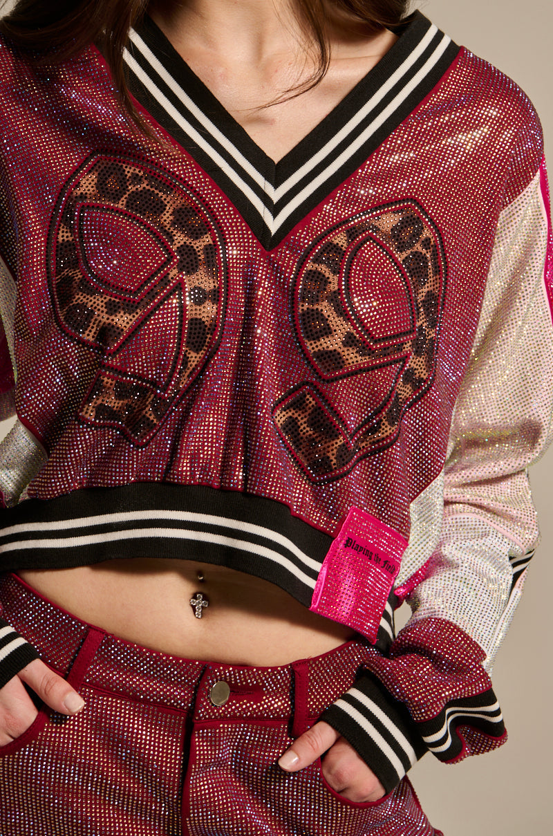 ONLY THE COOLEST RHINESTONE JERSEY SWEATSHIRT