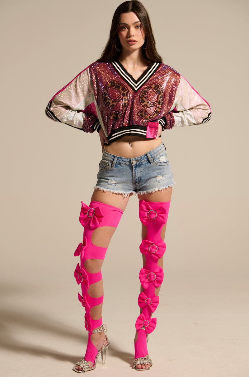 ONLY THE COOLEST RHINESTONE JERSEY SWEATSHIRT
