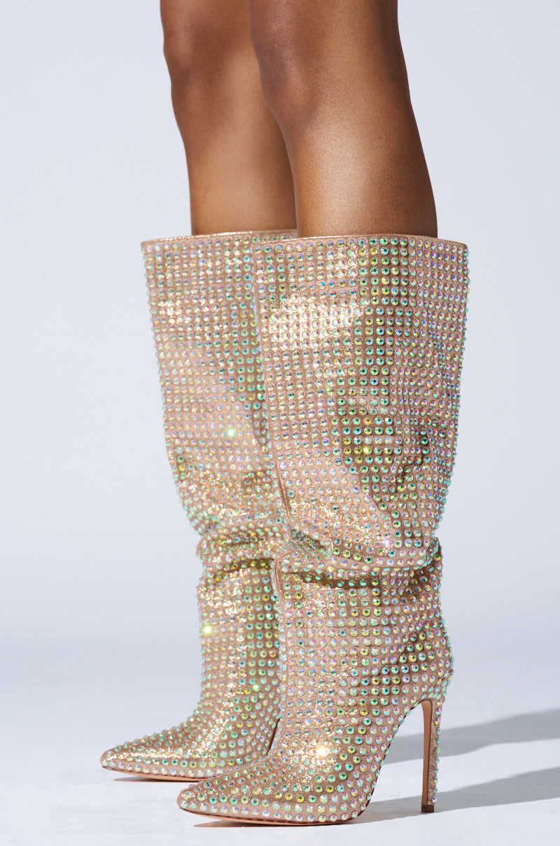 AZALEA WANG STARLEY GOLD RHINESTONE BOOT