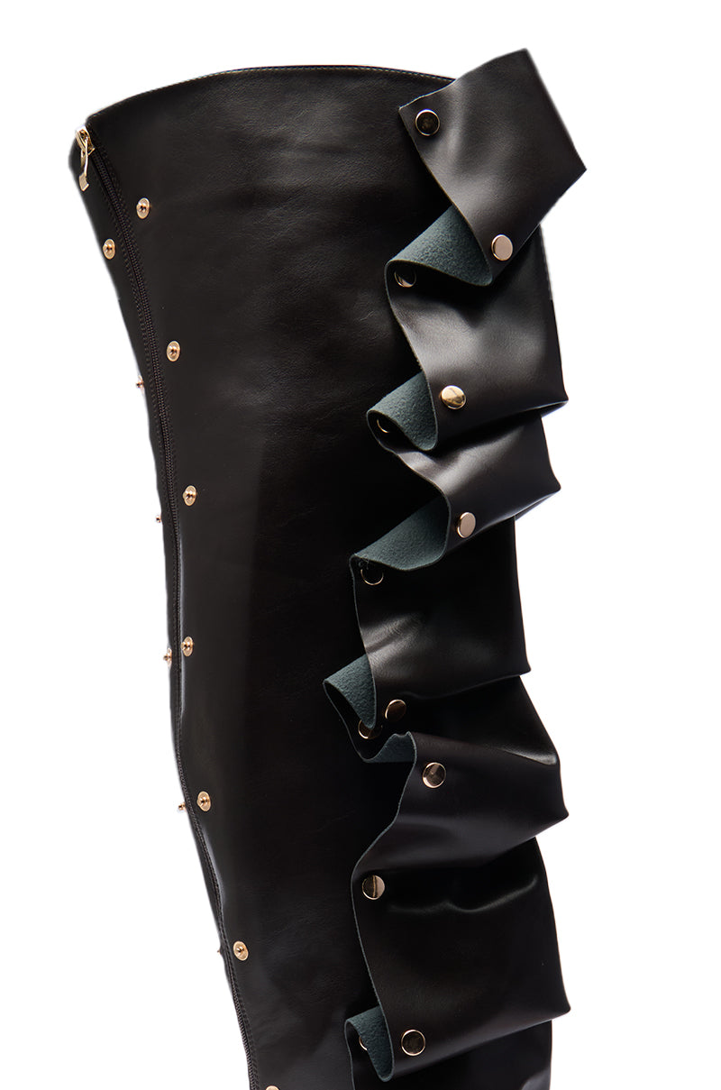 AZALEA WANG SWELCIE CHOCOLATE BROWN FOLDED AND SNAP DETAIL THIGH HIGH BOOT