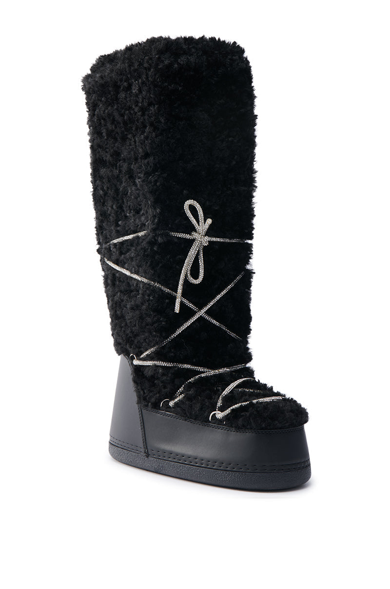 AZALEA WANG TAYTON BLACK KNEE HIGH FURRY BOOT
