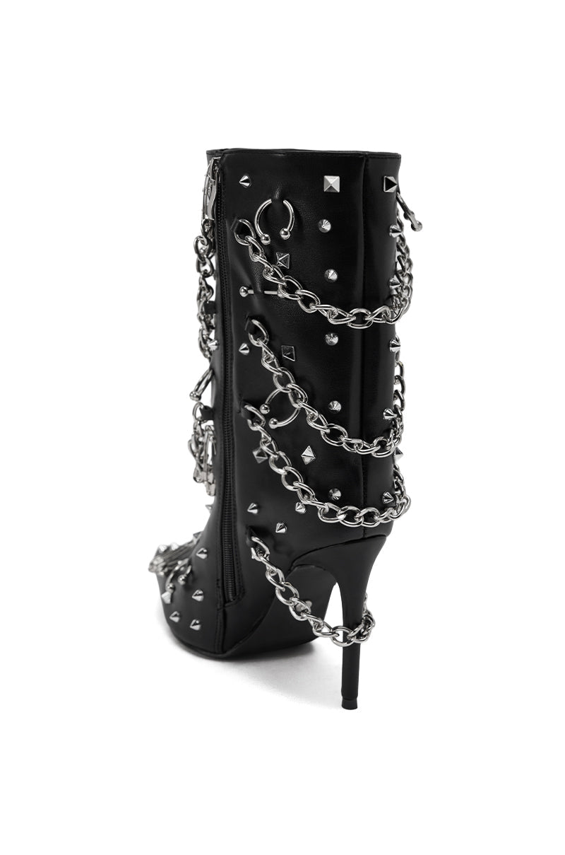 AZALEA WANG THRIGRUN BLACK SILVER HARDWARE STILETTO BOOTIE