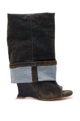 AZALEA WANG TIN BROWN CUFFED WEDGE BOOTIE