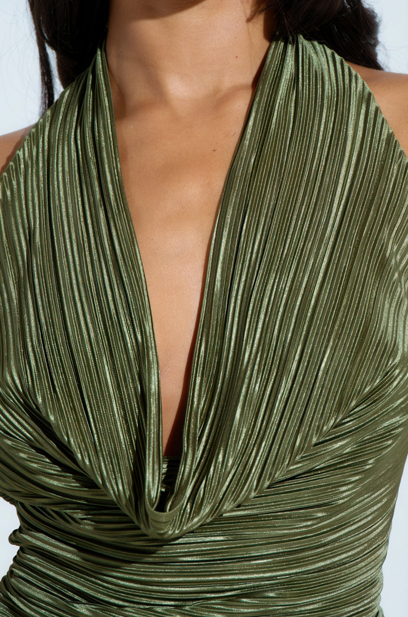 CROIX COWL NECK PLISSE HALTER TOP