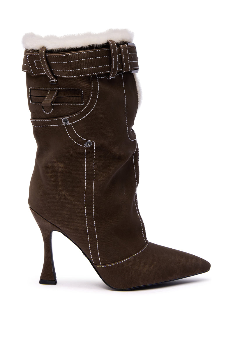 AZALEA WANG TROYES BROWN SHERPA LINED PANT LOOK BOOTIE
