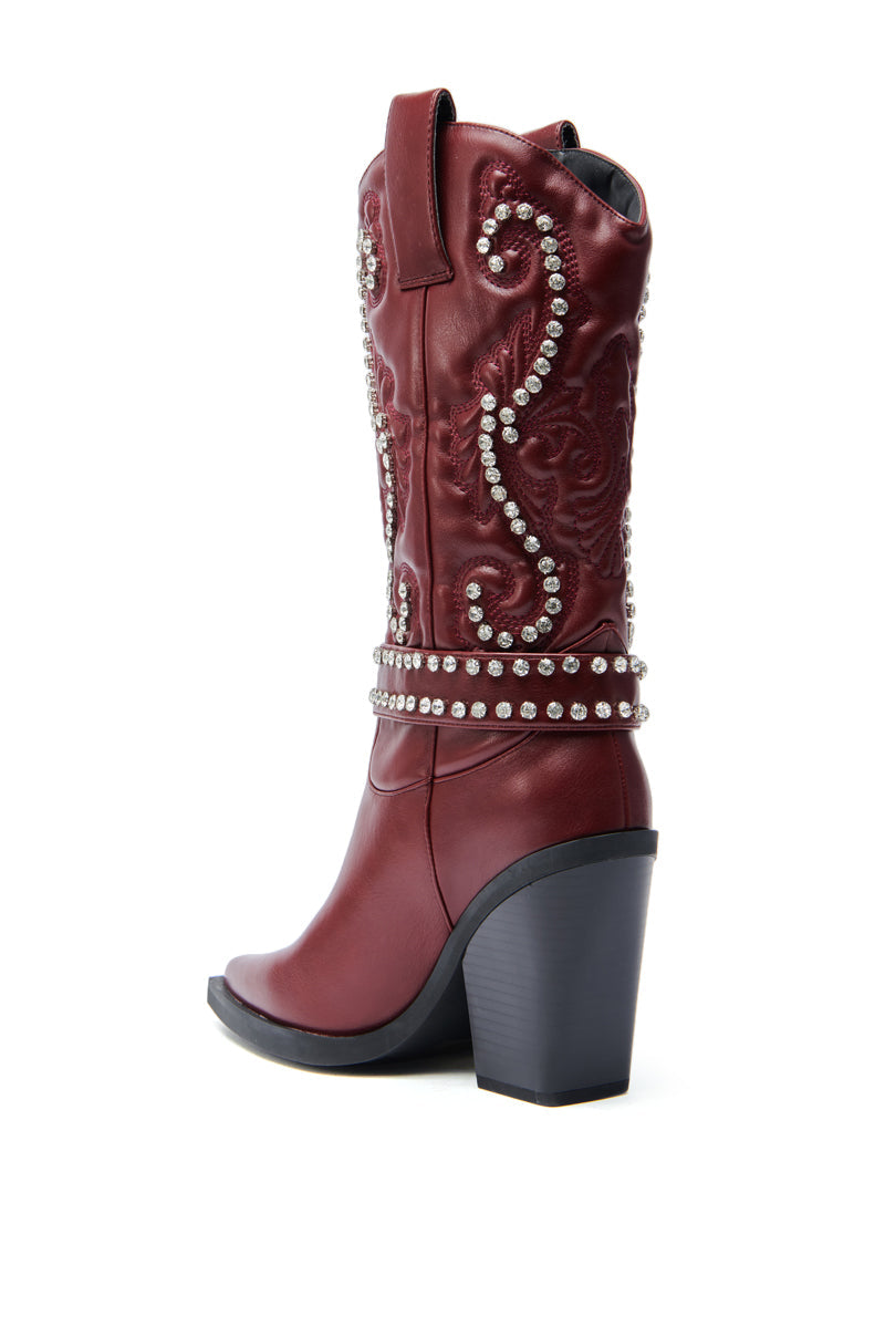 AZALEA WANG UMBRA BURGUNDY WESTERN BOOTIE