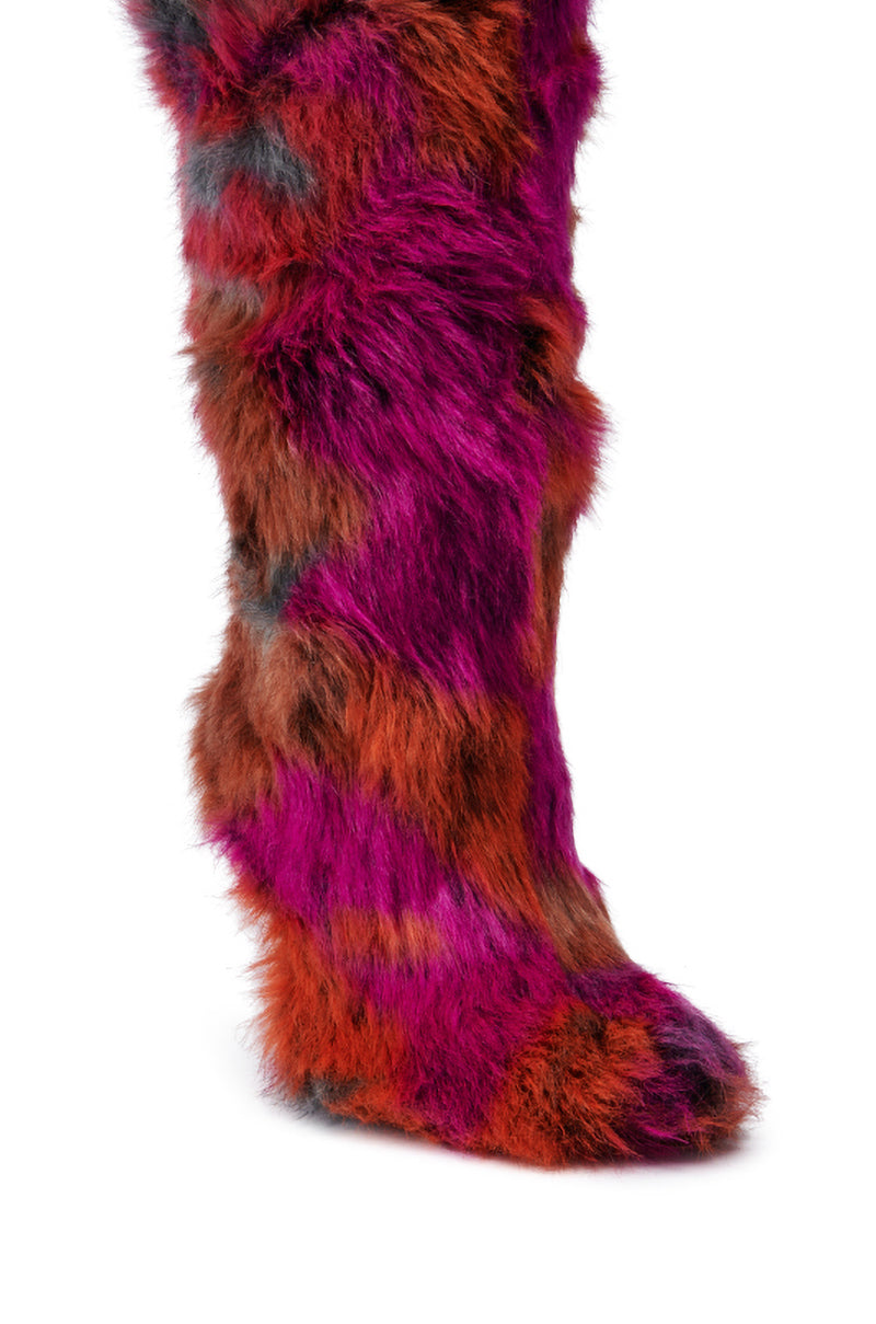 AZALEA WANG UPSETTER ORANGE MULTI FUZZY KNEE HIGH BOOT