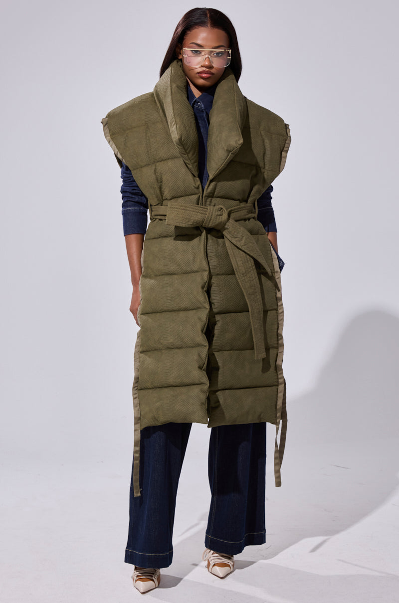 PILOT JONES LONGLINE PUFFER VEST IN CROC SUEDE