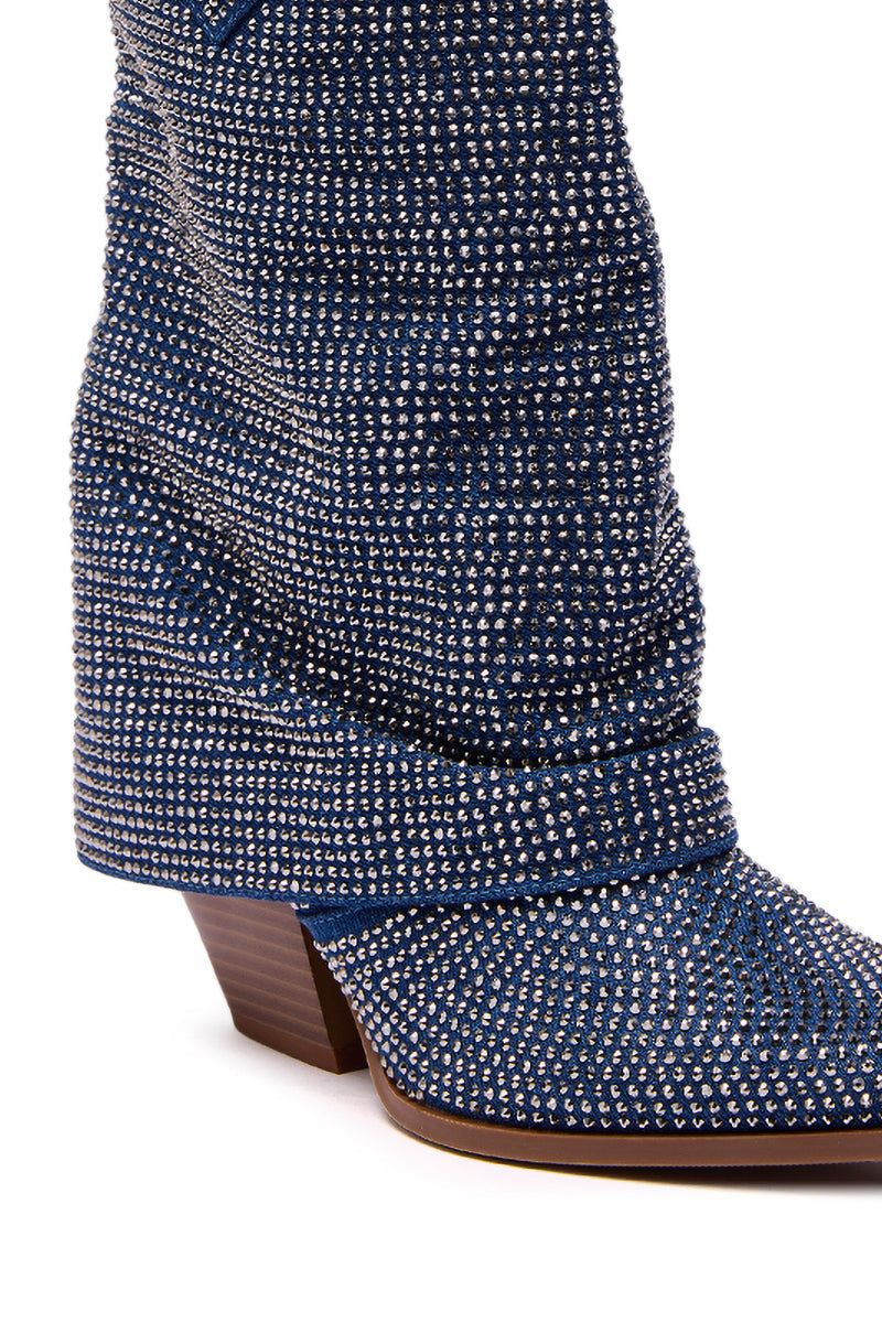 AZALEA WANG VANADIS DENIM RHINESTONE COWBOY BOOTIE