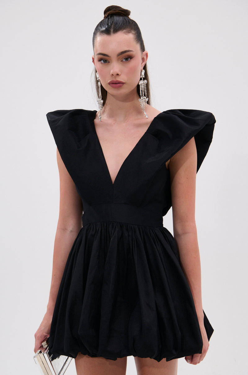 ONCE UPON A DREAM WOVEN MINI DRESS IN BLACK
