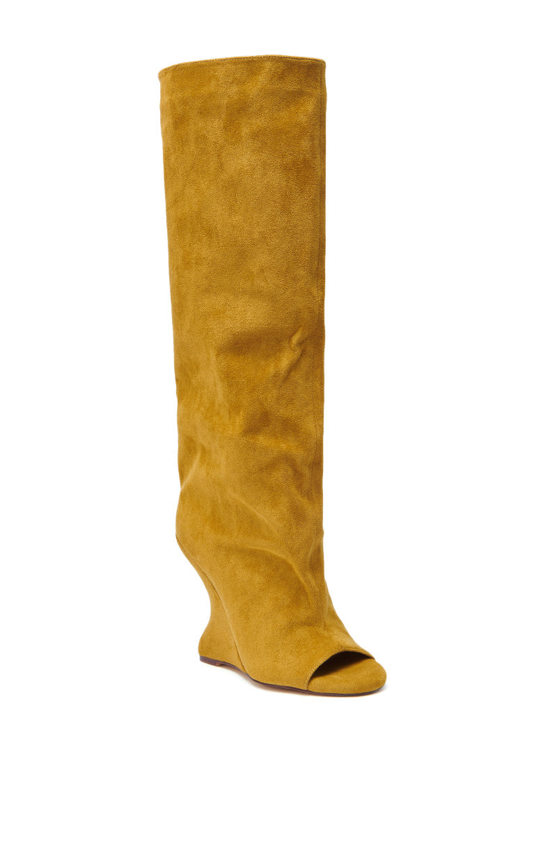 AZALEA WANG VINCENT MUSTARD SUEDE OPEN TOE BOOT
