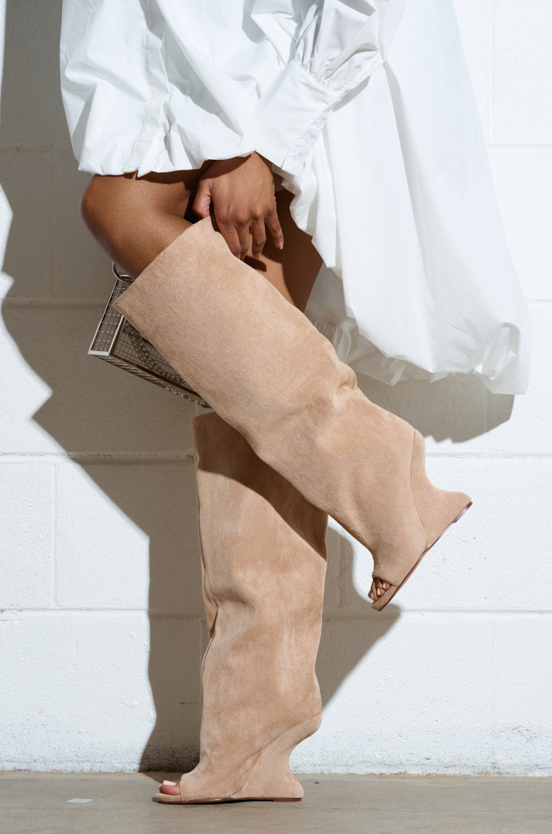 AZALEA WANG VINCENT NUDE FAUX SUEDE OPEN TOE BOOT