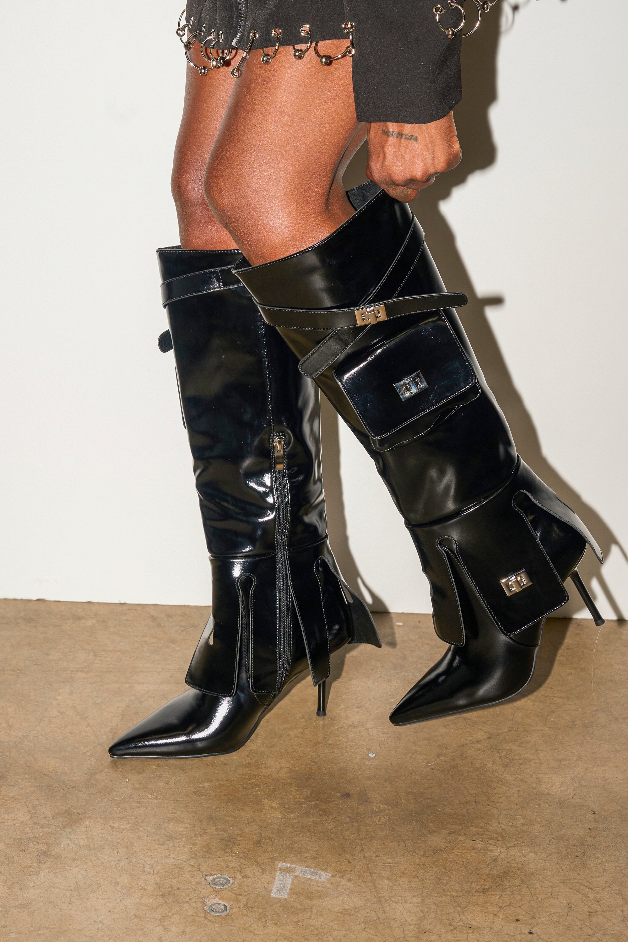 AZALEA WANG WATERS BLACK STILETTO BOOT WITH POCKETS