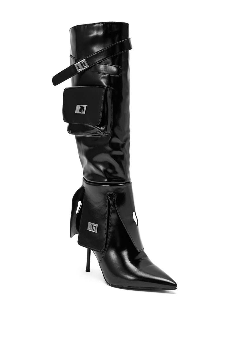 AZALEA WANG WATERS BLACK STILETTO BOOT WITH POCKETS