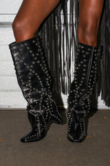 AZALEA WANG WELLS BLACK EMBELLISHED BOOT