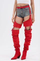 AZALEA WANG XOMARIA RED FAUX SUEDE WESTERN CHAP BOOT