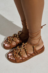 AZALEA WANG XYLA BROWN FAUX SUEDE SANDAL