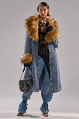 KAYA FUR TRIM DENIM TRENCH