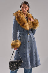 KAYA FUR TRIM DENIM TRENCH
