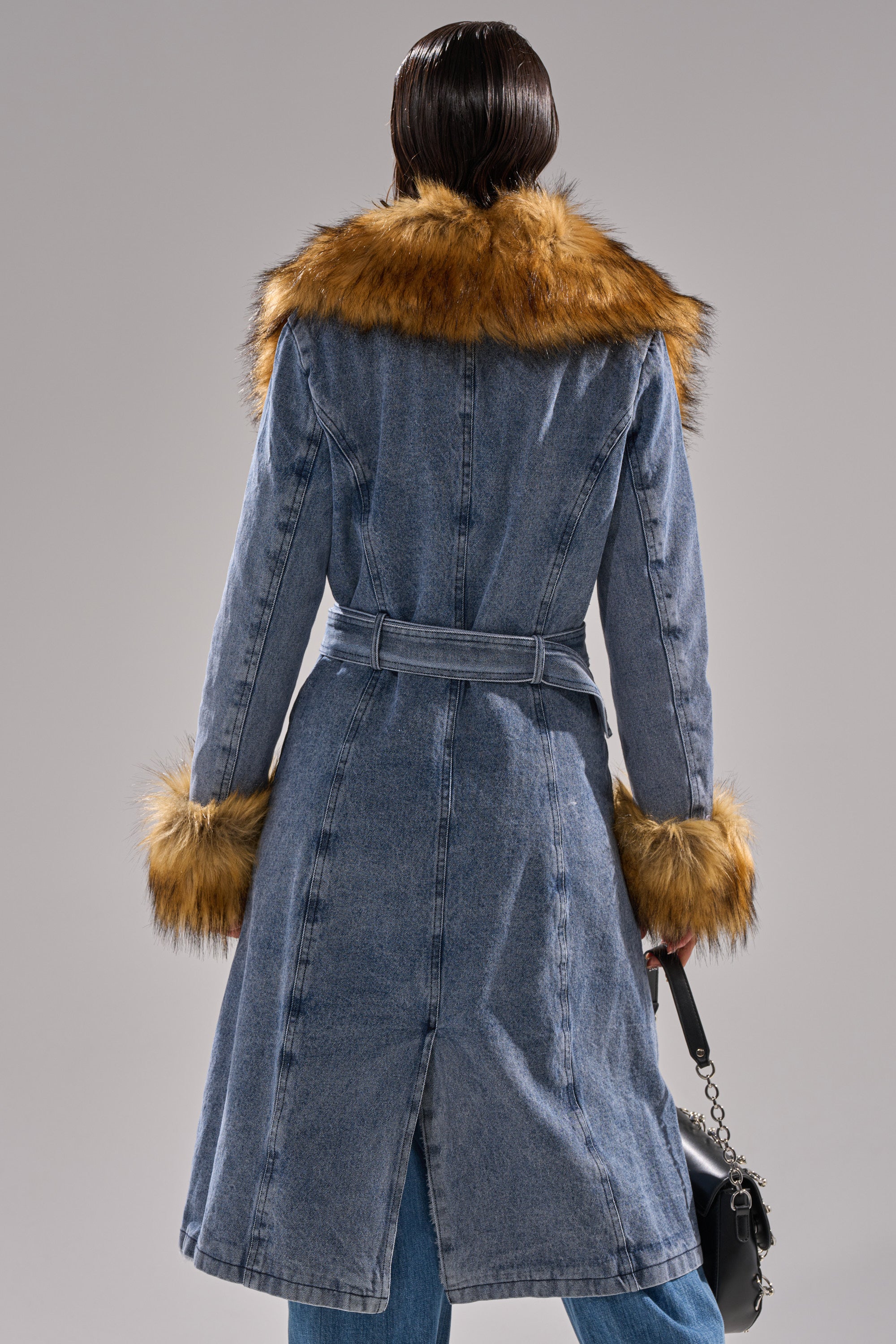 KAYA FUR TRIM DENIM TRENCH