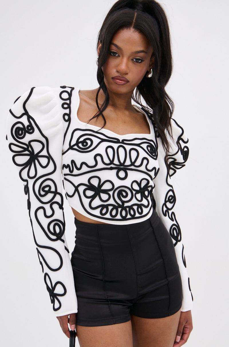 FRIEDA PUFF LONG SLEEVE CROPPED BLOUSE