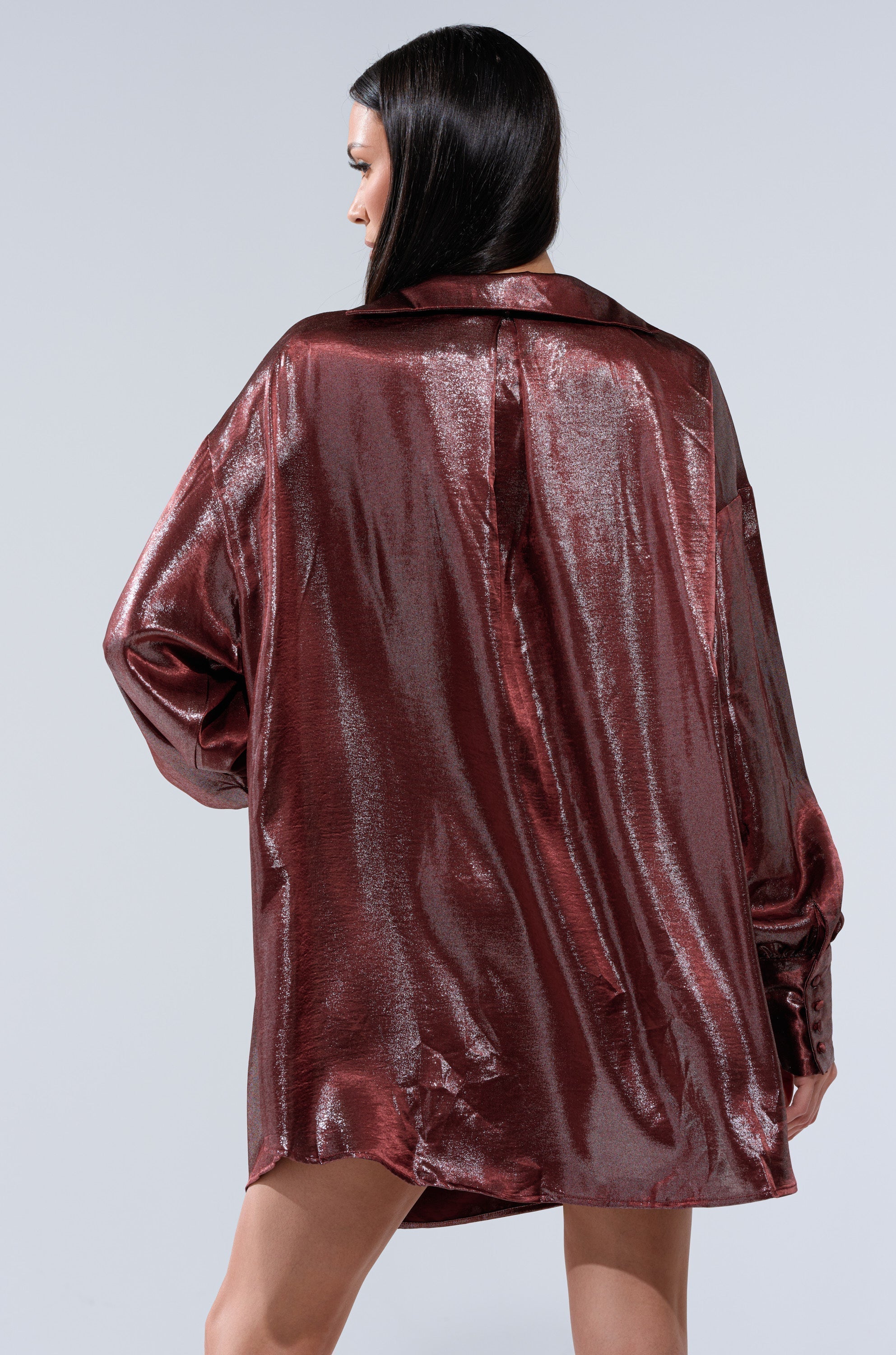LENNON PLUNGING SATIN SHIRT DRESS
