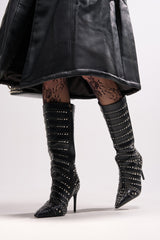 AZALEA WANG ZOX BLACK RHINESTONE AND STUDDED BLACK BOOTIE