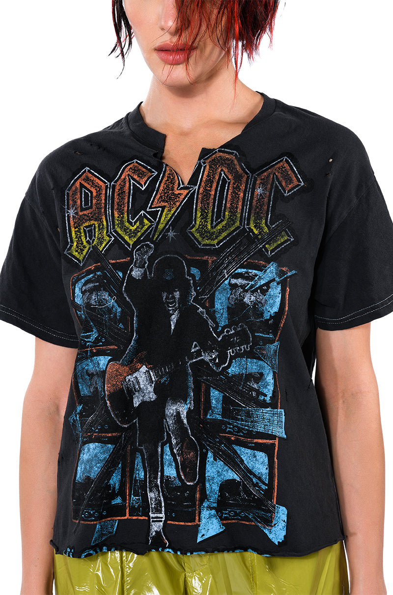 AC DC CROPPED SHREDDED TSHIRT