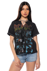 AC DC CROPPED SHREDDED TSHIRT