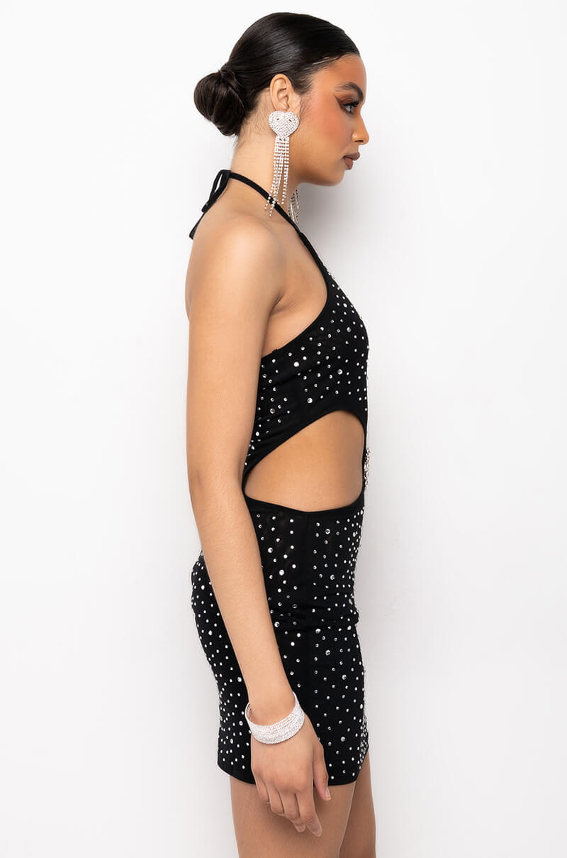 ADDICTED TO THIS RHINESTONE MINI DRESS WITH CUT OUT