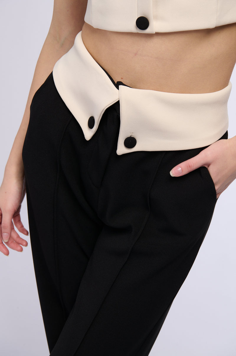 ADELE BUTTON DETAIL FOLDED WAIST WIDE LEG TROUSER