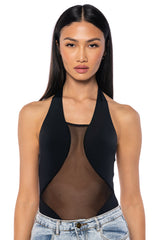 ASH HALTER NECK MESH DETAIL BODYSUIT