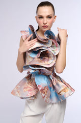 ANGEL WAYS SILKY SLEEVELESS PEPLUM BLOUSE