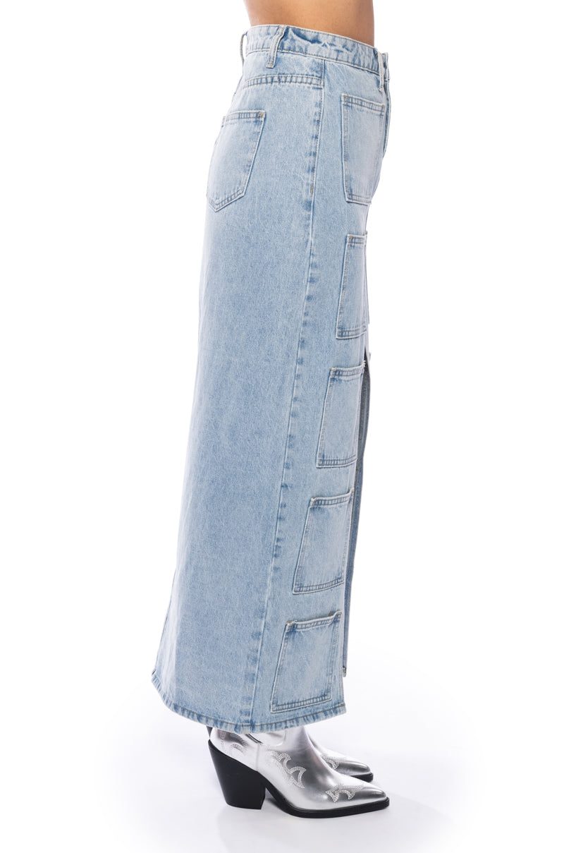 ANGELICA DENIM MIDI OPEN SLIT SKIRT