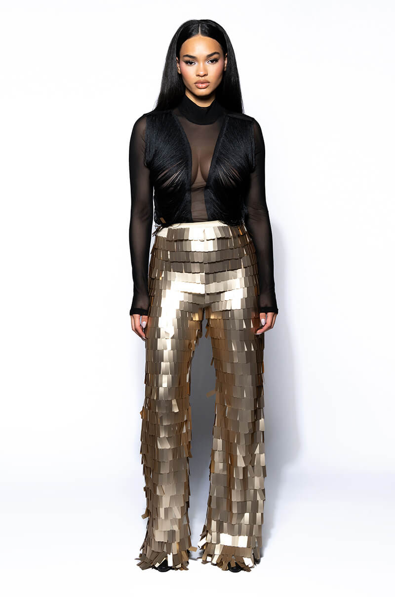 ANNIKA FRINGE DETAIL LONG SLEEVE MESH TOP