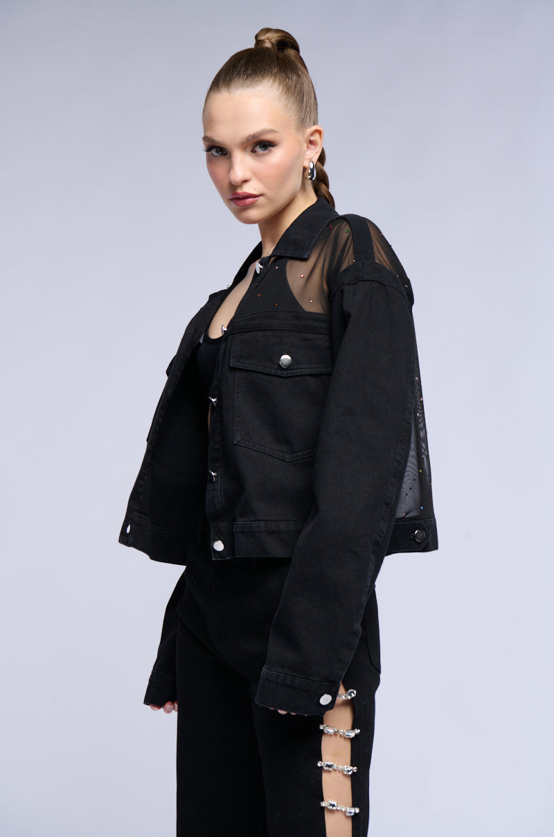 ANOTHER DAY MESH AND GEMS DENIM JACKET