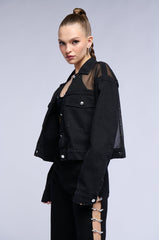 ANOTHER DAY MESH AND GEMS DENIM JACKET