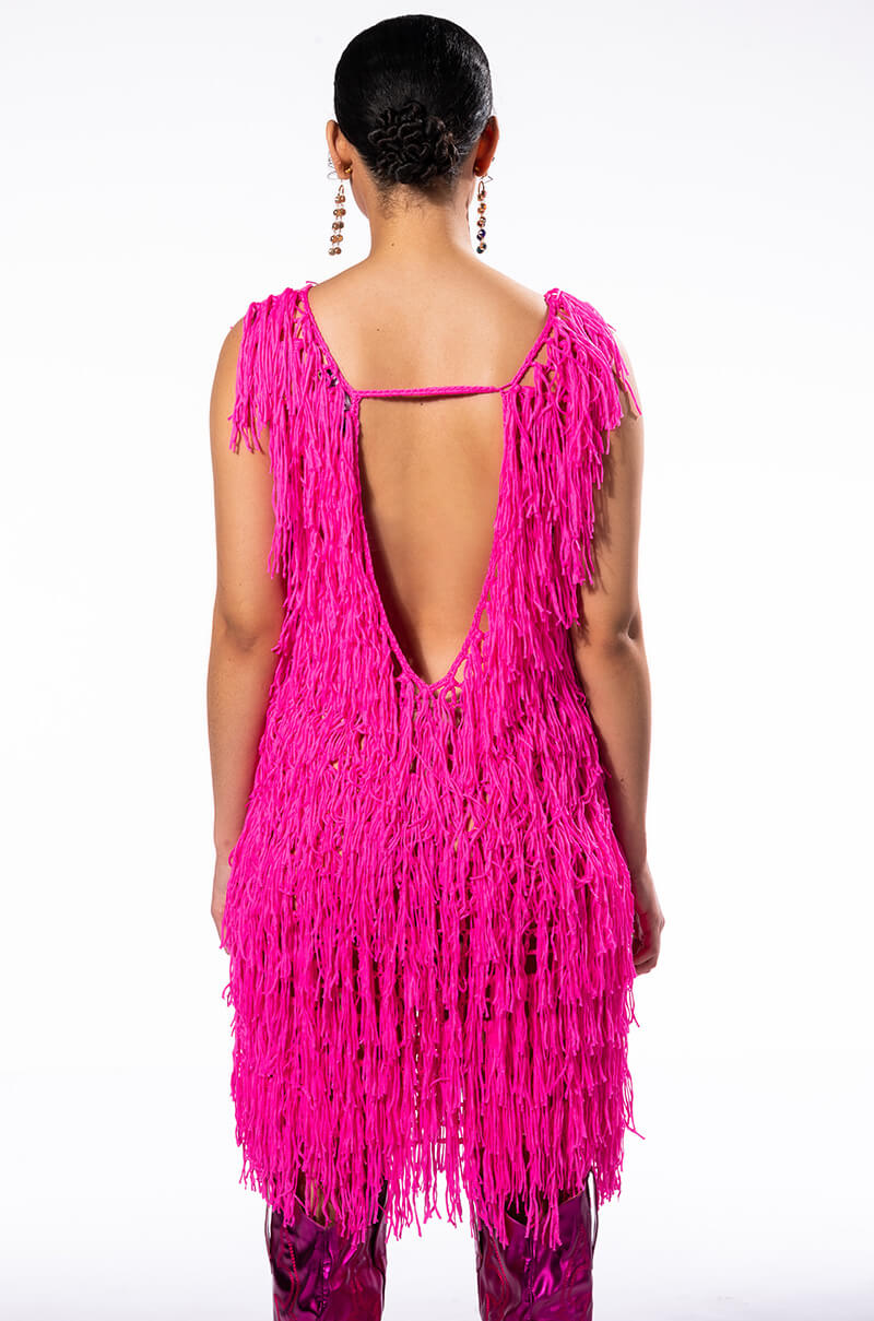 ANYTHING GOES FRINGE MINI DRESS