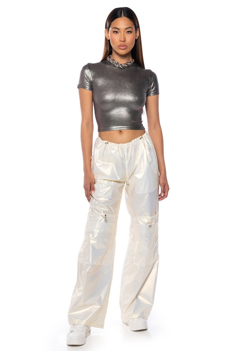 ARIES METALLIC RIB SHORT SLEEVE T SHIRT IN GREY